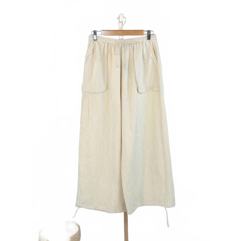 NEW HEDGE women's ginny double weave gauze pull-on pants in stone stripe